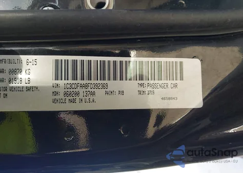 2015 Dodge Dart Se from USA, damaged, VIN 1C3CDFAA8FD392369